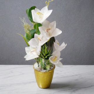 Plante artificielle à fleurs blanches 39x10cm