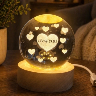 Veilleuse Boule de Cristal 3D - Cœurs Tendres
