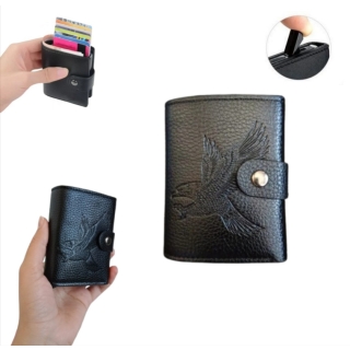 Portefeuille 2 en 1 Intelligent En Cuir Fin Pour Homme Pliable Noir