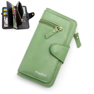 Portefeuille Long Pour Femme Avec Porte-Monnaie Cuir Synthétique Multifonction Grande Capacité Vert