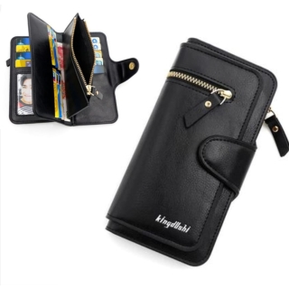 Portefeuille Long Pour Femme Avec Porte-Monnaie Cuir Synthétique Multifonction Grande Capacité Noir