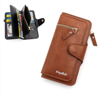 Portefeuille Long Pour Femme Avec Porte-Monnaie Cuir Synthétique Multifonction Grande Capacité Marron