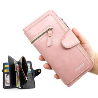 Portefeuille Long Pour Femme Avec Porte-Monnaie Cuir Synthétique Multifonction Grande Capacité Rose