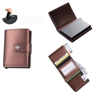 Portefeuille Avec Porte-cartes Intelligent 2en1 en Aluminium Métallique Unisexe - Marron
