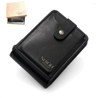 Portefeuille Avec Porte-cartes En Cuir Pour Homme - Design Élégant à Deux Volets Noir