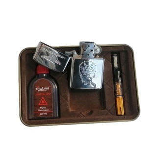 Coffret Briquet De Luxe Métallique Miroir Avec Filtre à Cigarettes Et Recharge De Liquide
