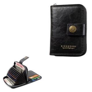 Portefeuille et Porte Cartes En Cuir Double D’inspiration Vintage Avec Plusieurs Emplacements Pour Cartes - Noir