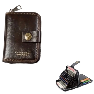 Portefeuille et Porte Cartes En Cuir Double D’inspiration Vintage Avec Plusieurs Emplacements Pour Cartes - Marron
