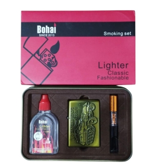 Coffret Briquet De Luxe Métallique Avec Filtre à Cigarette à Tabac Réutilisable Et Recharge De Liquide