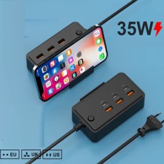 Adaptateur & Station De Charge Rapide 6 Ports USB Type C & Support De Téléphone Noir