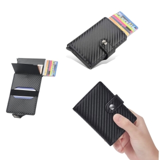 Mini Portefeuille Intelligent à Trois Volets Fibre de Carbone et Cuir