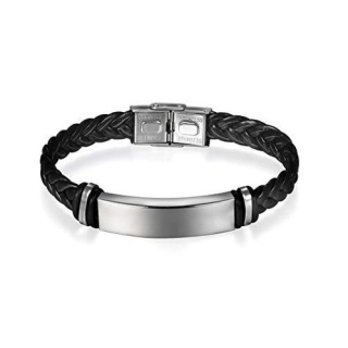 Bracelet Homme Femme À Gravure Libre Acier Inoxydable Noir