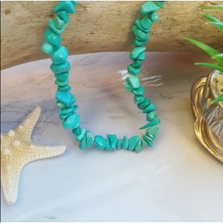 Collier En Pierres Chips Turquoise Bleu Turquoise