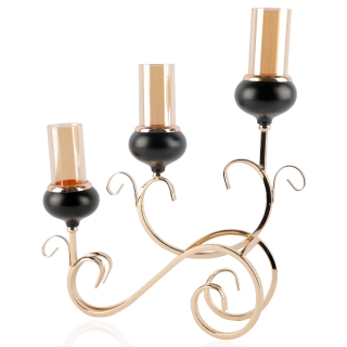 Ensemble 3 porte-bougies en métal doré noir