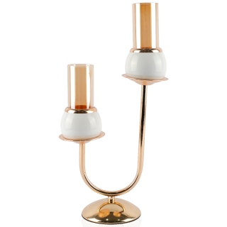 Ensemble 2 porte-bougies en métal doré blanc