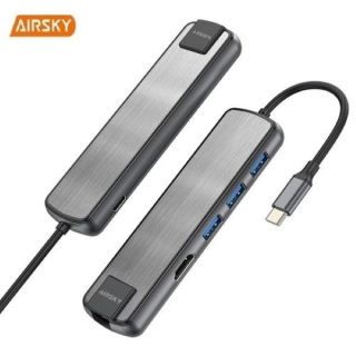 HUB Type-C 6en1 Avec HDMI + 3 * USB 3.0 + RJ45 + Port de charge USB-C PD 60W (Femelle)