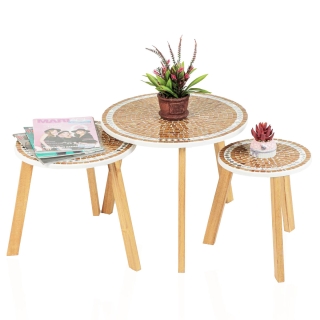 Série de 3 Tables Basses en Bois effet mosaïque