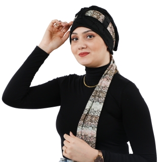 Turban en Nylon Noir avec cache cou