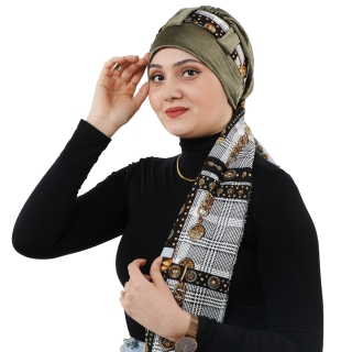 Turban en bisou crystal avec cache cou en vert