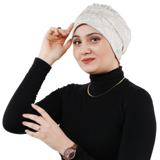 Turban en chiffon pailleté Beige et Blanc