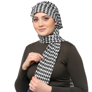 Turban pied de poule noir et blanc avec cache cou
