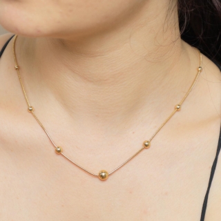 Collier plaqué or chaine serpent avec sphères - Doré