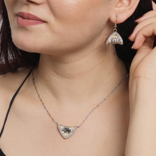 Ensemble bijoux femme en plaqué or jaune et blanc - Collier + boucles d'oreilles