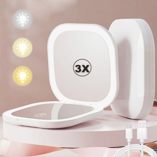 Miroir Cosmétique De Poche à LED – Double Face, Pliable et Grossissant