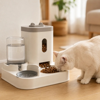 Mangeoire Automatique de Nourriture et d'Eau pour Chat et Chien (220 ml + 800 ml) Gris