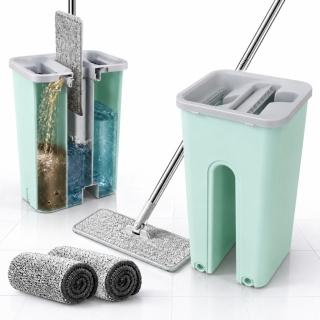 Vadrouille Balai de Nettoyage Pliable Verte Avec Seau MOP