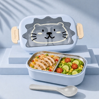 Lunch Box Double Couche en Acier Inoxydable avec Cuillère – 700 ml - Design Lion - Bleu
