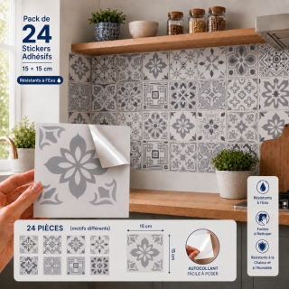 Pack de 24 Stickers Adhésifs 120cm x 45cm – Autocollants Muraux Résistants à l'Eau et à la Chaleur - Gris