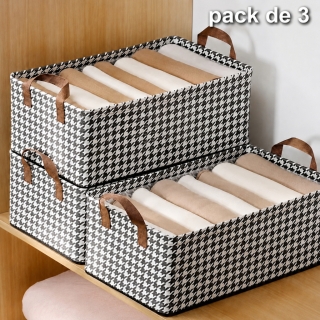 Pack de 3 Paniers de Rangement Pliables Noir et Blanc 47 × 28 × 19 cm – Paniers à Linge Multifonctions