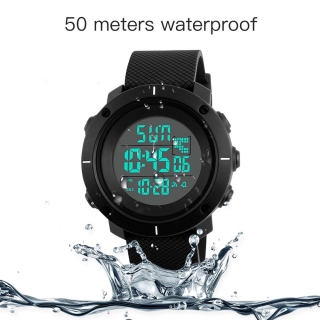 PIAOMA Montre Homme Numérique Étanche 5Atm Multifonction Noir