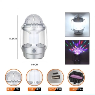 Torche Camping Light 3 En 1 Rechargeable - Lampe Led Multicolore Avec Jeu De Lumière
