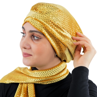Turban pour femme 2 pièces modèle velours doré