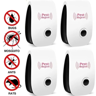 Pack de 4 Appareils Répulsif Ultrasonique Anti Rats et Insectes