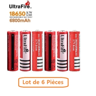Lot de 6 Piles Rechargeables 3.7V 18650 6800mAh Ultra Fire
