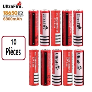 Lot de 10 Piles Rechargeables 3.7V 18650 6800mAh Ultra Fire