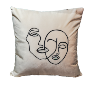 Coussin en velours avec broderie visages 40 x 40 cm