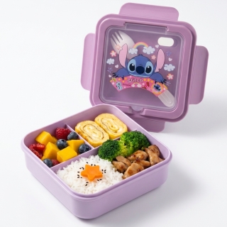 Lunch Box Enfant Stitch Violet – 3 Compartiments avec Fourchette-Cuillère - Design Aléatoire
