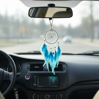 Dream Catcher Bleu Avec Plumes Douces et Perles