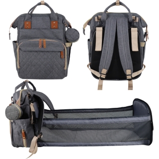 Sac à Dos de Maternité Multifonction avec Lit Pliable – Grande Capacité, USB & Poches Isothermes - Gris Charbon