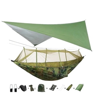 Hamac de Camping avec Filet Anti-Insectes et Bâche Imperméable