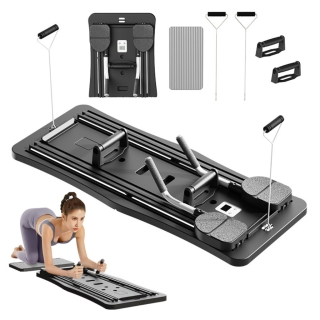 Planche De Fitness Noire Multifonctionnelle - Pliable, Avec Bandes De Résistance Et Minuteur