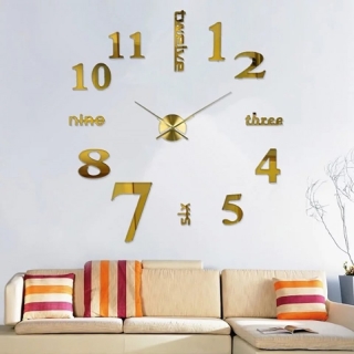 Montre Murale 3D Autocollante Dorée 90 cm
