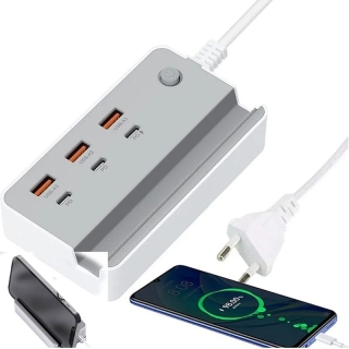 Adaptateur & Station De Charge Rapide 6 Ports USB Type C & Support De Téléphone Blanc