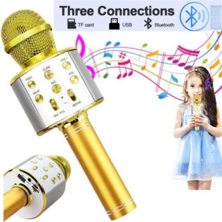 Microphone Karaoké - Micro sd - Bluetooth Doré