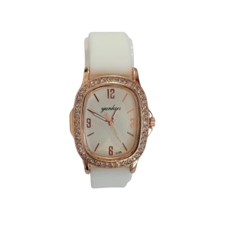 Montre De Luxe En Acier Inoxydable Bracelet En Silicone Blanc Avec Boîte de Cadeau