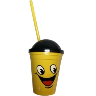 Goblet pour enfant avec paille jaune motif smile
